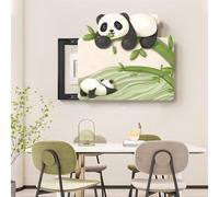LVYUDS Dessin Animé Cache Compteur Electrique sans Perforation Silencieux Coulissant à Suspendre Peinture Cache Tableau Electrique avec Horloge Décoration de Restaurant(Left,45 * 35CM_Panda A)