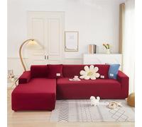 LVYUDS en Peluche Housse De Canapé d'angle élastiques Antidérapantes Protege Canape Tout Compris Couvre Canapé pour Canapés en L/U Anti-Poussière pour l'hiver Noël(4 Seat,Rouge)