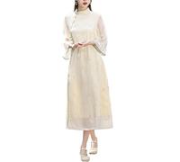 LVYUDS Manches Trois-Quarts Traditionnelle Robe Vietnamienne Ao Dai Printemps Ample élégante Cheongsam Col Montant Qipao à au Quotidien(L)