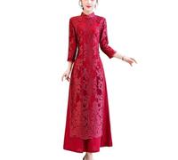 LVYUDS Mariage Vêtements de Maman Robe Vietnamienne Ao Dai Broderie Double Couche Cheongsam Printemps Long Qipao Dîner(XL)