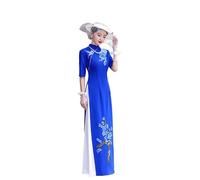 LVYUDS Robe Vietnam pour Femme Ao Dai Broderie Demi-Manches Longue Cheongsam Spectacle Traditionnel Mi-Long Qipao Dîner Fête(4XL)