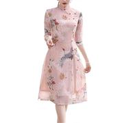 LVYUDS Robe Vietnam pour Femme Ao Dai Mi-Longue Amélioré Quotidien Qipao Vintage Broderie Double Couche Cheongsam Col Montant Mariage(L)