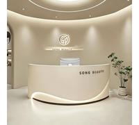 LVYWEX Bureau De RéCeption, Comptoir de Caisse avec éclairage LED Tiroirs De Rangement Et Étagères Ouvertes pour Grande Banque d'accueil pour Bureau, HôTel, Salon(Off-White,86.6'')