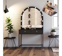 LVYWEX Coiffeuse avec Éclairage, Bureau avec Miroir, 2 Tiroirs, Organiseur De Maquillage en Plastique Transparent pour Studio De Photographie De Mariage(C,100cm)