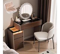LVYWEX Coiffeuse, avec éclairage LED, 5 tiroirs et Tabouret pour Chambre à Coucher(with Chair)