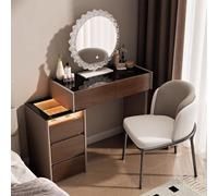 LVYWEX Coiffeuse avec éclairage LED, 5 tiroirs et Tabouret pour Chambre à Coucher(with Chair)