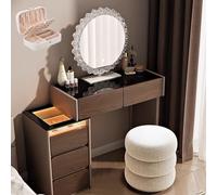 LVYWEX Coiffeuse, avec éclairage LED, 5 tiroirs et Tabouret pour Chambre à Coucher(with Stool)