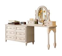 LVYWEX Coiffeuse avec Miroir, 8 tiroirs et Tabouret Ensemble Table de Maquillage et Chaise en Bois, Style rétro européen, pour Chambre à Coucher(Ivory White,A2)