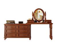 LVYWEX Coiffeuse avec Miroir, 8 tiroirs et Tabouret Ensemble Table de Maquillage et Chaise en Bois, Style rétro européen, pour Chambre à Coucher(Walnut,A2)