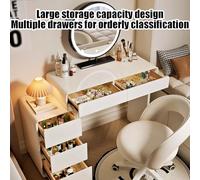 LVYWEX Coiffeuse avec Tabouret De Rangement, Miroir Et Éclairage, Et Seau De Rangement pour Houppettes À Poudre(Cloud Mirror,with Stool)