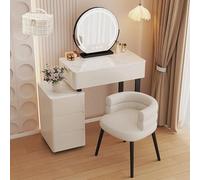 LVYWEX Coiffeuse De Maquillage avec Miroir LED Et Tabouret,Commode Télescopique avec 4 Tiroirs Et Seau De Rangement pour Pinceaux De Maquillage(50cm)