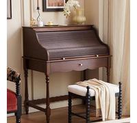 LVYWEX Coiffeuse Rétro Table de Maquillage Compacte avec Miroir Caché et Étagère, Grand Espace de Rangement, Tiroirs et Compartiments, Bois de Chêne Rouge