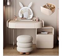 LVYWEX Coiffeuse Télescopique, Coiffeuse avec Trousse De Maquillage Et Tabouret, Coiffeuse De Maquillage avec Miroir À Luminosité Réglable(White,with Side Cabinet_60CM)