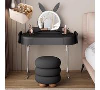 LVYWEX Coiffeuse Télescopique, Coiffeuse avec Trousse De Maquillage Et Tabouret, Coiffeuse De Maquillage avec Miroir À Luminosité Réglable(Black,Without Side Cabinet_80CM)