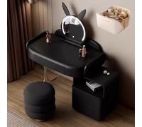 LVYWEX Coiffeuse Télescopique, Coiffeuse avec Trousse De Maquillage Et Tabouret, Coiffeuse De Maquillage avec Miroir À Luminosité Réglable(Black,with Side Cabinet_120CM)