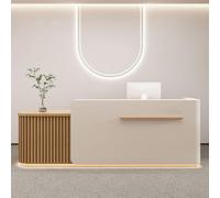 LVYWEX Comptoir D’Accueil avec éClairage LED, Armoire Verrouillable Et éTagèRes Comptoir Caisse pour Bureau, Salon Ou Hall(Apricot-A Left,180cm)