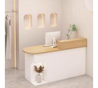 LVYWEX Comptoir d'accueil avec Tiroirs De Rangement Et Étagères Ouvertes, Idéal pour Les Salons De Coiffure, Les Boutiques Et Les Cafés.(Wood and White/Left,70.9")