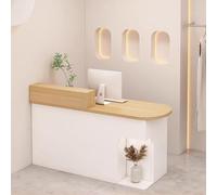 LVYWEX Morden Reception Desk, with Storage Drawers and Open Shelves,for Salons, Boutiques, and Cafes(Wood and White/Right,59")