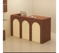 LVYWEX Reception Desk, Retail Counter with Lockable Drawers and Open Shelves,Usable for Checkout, Lobby, and Beauty Salons(Brown+Beige Right,160cm)