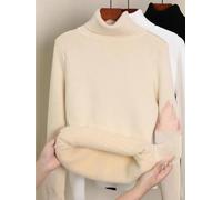 LVYXON Col roulé en polyester tricoté pour femme Couleur unie Polyester | Tissu en polyester doux, col roulé chaud, style de couleur unie, coupe régulière, essentiel pour l'automne et l'hiver
