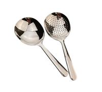 LVYXON Lot de 2 louches et passoires à manche court en acier inoxydable pour la maison et le restaurant, cuillère de service épaisse pour la séparation du riz et des aliments