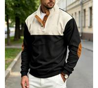 LVYXON Pull en velours côtelé polyester pour homme | Motif bloc de couleurs, fermeture à demi-bouton, col montant, tissu polyester, style tendance