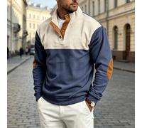 LVYXON Pull en velours côtelé polyester pour homme | Motif bloc de couleurs, fermeture à demi-bouton, col montant, tissu polyester, style tendance