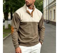 LVYXON Pull en velours côtelé polyester pour homme | Motif bloc de couleurs, fermeture à demi-bouton, col montant, tissu polyester, style tendance