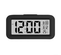 LVYXON Réveil numérique de chevet, horloge avec écran LCD et thermomètre calendrier, convient pour décoration de bureau, kits de voyage (noir)
