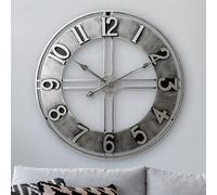 LW Collection Horloge mural Becka gris argenté 60 cm - Horloge mural moderne - Mouvement silencieux - Horloge murale industrielle. argent