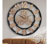LW Collection Horloge Murale Levi Chiffres Bronze 60cm - Horloge Murale avec Engrenages - Horloge Murale Rustique Industrielle Mouvement Silencieux