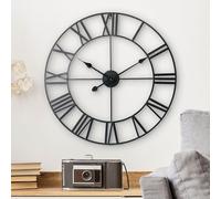 LW Collection Horloge Murale Olivier Noir 40 cm - Grande Horloge Murale avec Chiffres Romains - Horloge Murale Industrielle Silencieuse Moderne - Horloge Silencieuse