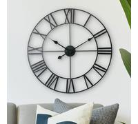 LW Collection Horloge Murale Olivier Noir 60 cm - Grande Horloge Murale avec Chiffres Romains - Horloge Murale Industrielle Silencieuse Moderne - Horloge Silencieuse