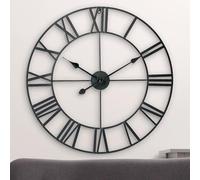 LW Collection Horloge Murale XL Olivier Noir 80cm - Horloge Murale Chiffres Romains - Horloge Murale Industrielle Mouvement Silencieux