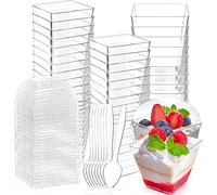 LWAIX Verrine Plastique Aperitif 50PCS Verrines Gobelets à Dessert Réutilisables Transparents avec Couvercle avec Cuillères pour Mousse Pudding Glace Buffet Dessert Pique-nique(4OZ/110-120ml)