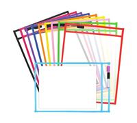 Lwaviwer Lot de 10 pochettes effaçables à sec, extra larges, réutilisables et effaçables à sec, porte-tickets, fournitures pour enseignants