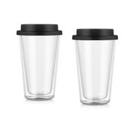 Lwaviwer Lot de 2 tasses à café en verre à double paroi avec couvercles en silicone, tasses à café isothermes de 350 ml, passent au lave-vaisselle