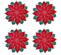 Lwaviwer Napperons BrodéS de NoëL de Vacances Napperons de Poinsettia AppliquéS Napperon de Fleur de NoëL pour la DéCoration de Table A