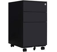 LWB020 Armoire de classement pré-montée - Caisson à roulettes avec mécanisme anti-basculement - Conteneur de bureau avec 3 tiroirs pour A4 - 50 cm L x 39 cm l x 60 cm H - Noir