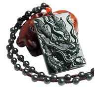 LWDXQQTX Collier avec pendentif en jade en forme de dragon en forme de phénix - Bijou de prière zen - Cadeau porte-bonheur (perle ronde (d))