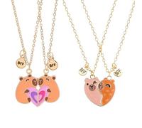 Lwezgi Lot de 4 colliers d'amitié Capybara pour 2, 2 designs, jolies chaînes BFF à combiner en forme de cœur, colliers Capybara pour amis et meilleures amies, idéal pour un usage quotidien
