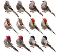 lwingflyer Lot de 12 Oiseaux Artificiels à Clipser en Forme de Moineau Réaliste en Mousse de 10,2 CM pour Travaux Manuels Décoration de Sapin de Noël Affichage Saisonnier