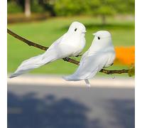 lwingflyer 2pcs colombes Blanches Oiseaux décoratifs Simulation Artificielle Mousse Plumes Oiseau Pigeons Ornement pour couronnes de Mariage Artisanat décorations d’Arbre de Noël 12cm