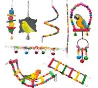 LWINGFLYER Lot de 7 jouets pour oiseaux, paniers tressés colorés avec jouets en corde, parfaits pour mâcher et escalader
