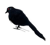 lwingflyer Oiseaux artificiels Corbeau à Plumes Noires réalistes pour la fête d'halloween Décoration de Jardin de Maison intérieure extérieure (Corbeau Debout aux Yeux Rouges)