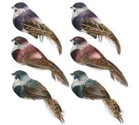 lwingflyer Oiseaux artificiels Mousse Plume Moineau Oiseaux pour l'artisanat Jardin Printemps Décor Arbre de Noël Mariage Accessoires Décorationon (6Pcs)