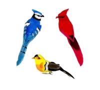 LWINGFLYER Oiseaux artificiels réalistes rouge, cardinal bleu, chardonneret jaune, oiseaux assortis pour décoration et travaux manuels, décorations de sapin de Noël (3 pièces)