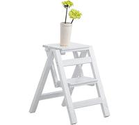 LWJSOCP Chaise échelle Pliante en Bois, Tabouret à 2 marches, Portable, siège échelle Polyvalent, pour la Maison, la Cuisine, la Salle de Bain (Blanc R)