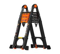 LWJSOCP Échelle télescopique Portable 2 en 1 de 4,1 m, Pliable et réglable, en Aluminium, avec Barre stabilisatrice antidérapante et roulettes pour Une Utilisation Facile et sûre à la mais