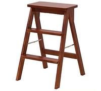 LWJSOCP Escabeau Pliable 3 marches pour Adultes/Seniors, escabeau Portable en Bois pour Cuisine/Chambre (Marron)